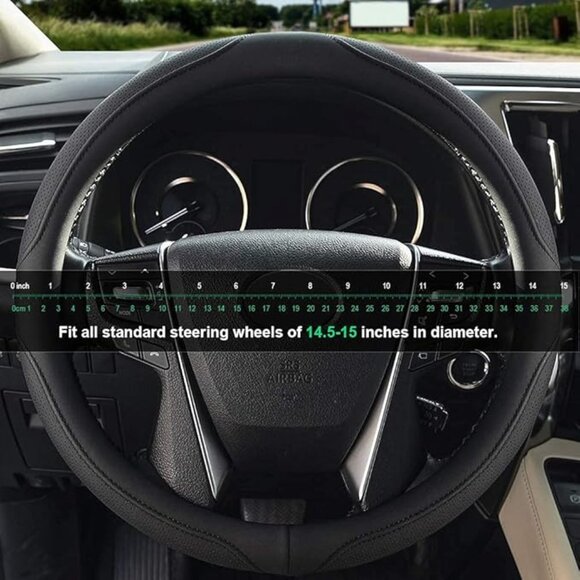 Steering Wheel Cover,14.5-15 Inch Black Universal Microfiber Leather/ NEW - Picture 3 of 5